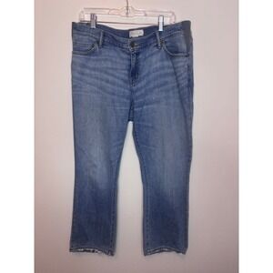 Hatch Maternity Straight Leg Jeans Blue Medium Wash Side Panel Raw Hem Size 32